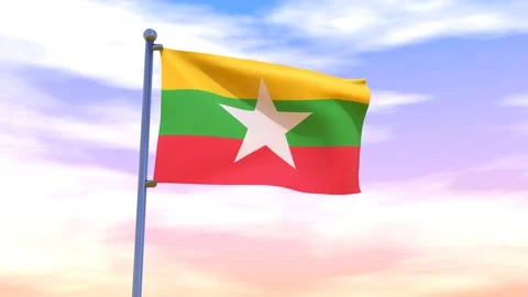 Myanmar Flag waving in the high wind Stock Footage 154711592