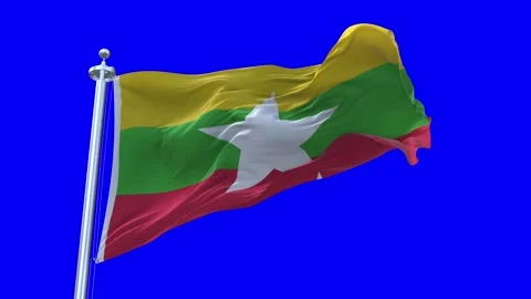 Myanmar Flag Waving in Loopable and Textured green screen background Stock Footage 296876340