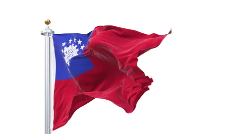 Myanmar flag waving looping with transparent background. Video stock 328160004