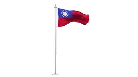 Myanmar flag waving looping with transparent background. Vidéo 328160293