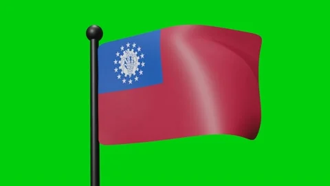 Myanmar Flag Waving in Slow Motion on the green background. 3D Render Flag... Stock Footage 230912278
