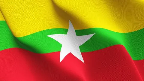Myanmar flag waving on wind. Illustrazione stock