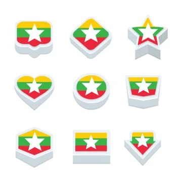 Myanmar flags icons and button set nine styles Stock Illustration