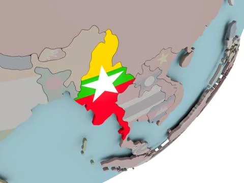 Myanmar on globe with flags Stock Illustration