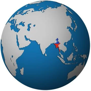 Myanmar on globe map Stock Illustration