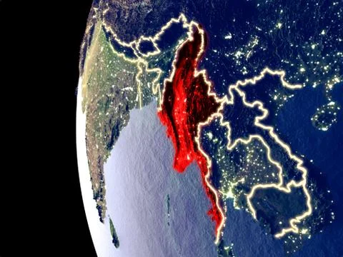 Myanmar on globe from space Stock Photos