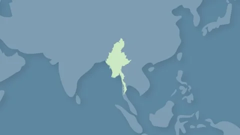 Myanmar Highlighted on World Map, Southeast Asia Country Location Stock Footage 340557482