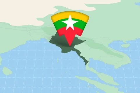Myanmar Location Highlighted on Asian Map with Flag Icon. Illustration