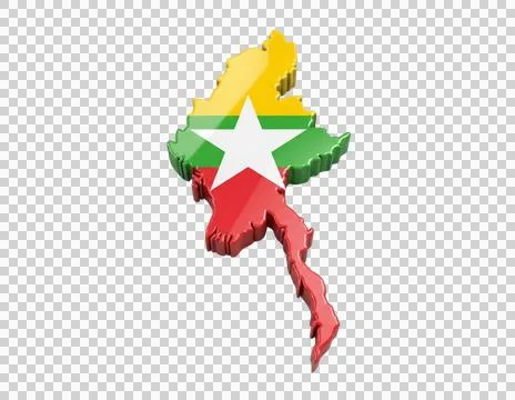 Myanmar map 3d rendering country with national flag isolated on transparent.. Stock Illustration