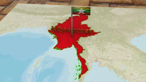 Myanmar Map and Myanmar Flag Stock Footage 271505445