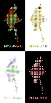 Myanmar map. Collection of map of Myanmar in dotted style. Borders of the c.. Stock Photos
