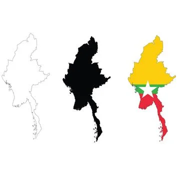 Myanmar Map flag map. Outline map of Myanmar sign. Myanmar Map icon. Illustrazione stock