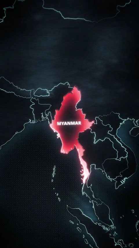 Myanmar Map Highlight Glowing Red Southeast Asia Geography Vertical Stock Footage 338359543