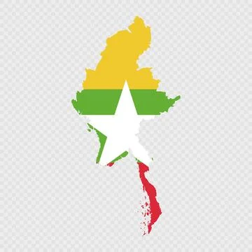 Myanmar map silhouette with flag. Stock Illustration