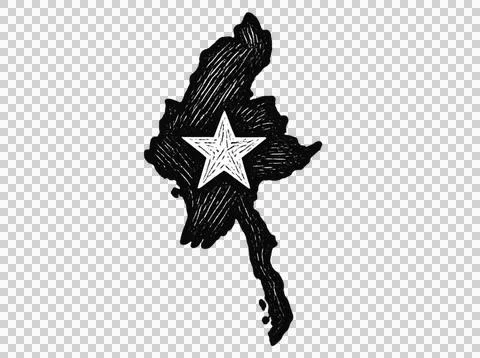 Myanmar map silhouette hand drawn in black and white chalk style. Stock Illustration