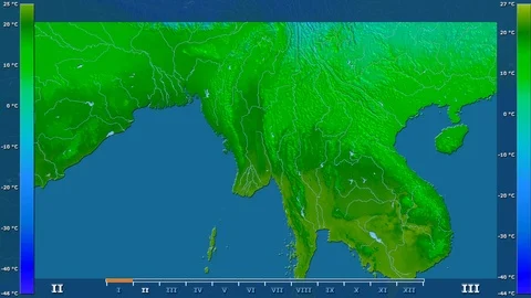 Myanmar - minimum temperature, raw data Stock Footage 92168527