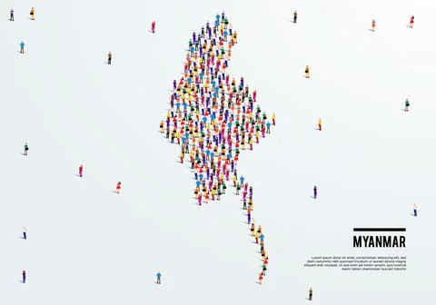 Myanmar or Burma Map. Large group of people form Myanmar Map. Stock Illustration