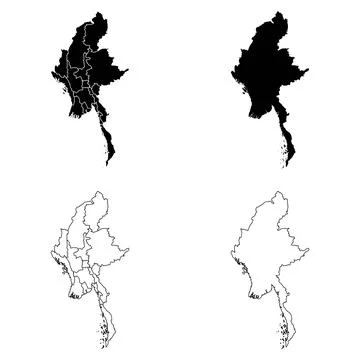Myanmar Outline and Solid Fill Map Set. Stock Illustration