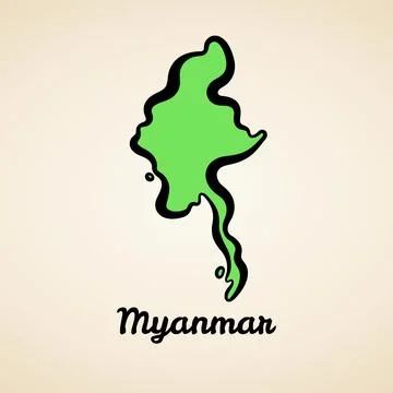 Myanmar - Outline Map Stock Illustration