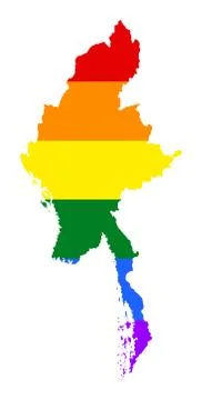 Myanmar pride gay vector map with rainbow flag colors. Asian LGBT Stock Illustration