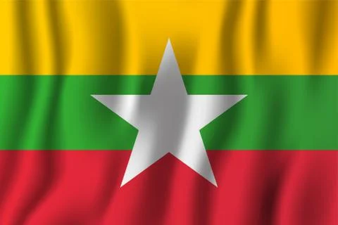 Myanmar realistic waving flag vector illustration. National country backgroun Stock Illustration