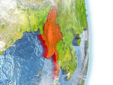 Myanmar in red on Earth Illustrazione stock