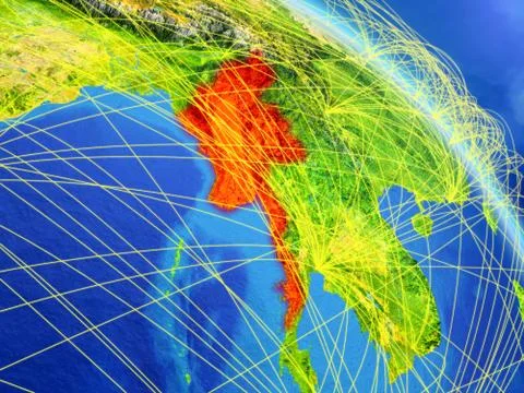 Myanmar from space with network Stock Illustration