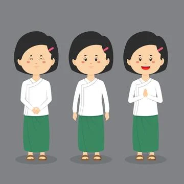 Myanmar Student Character with Expression Stock Illustration