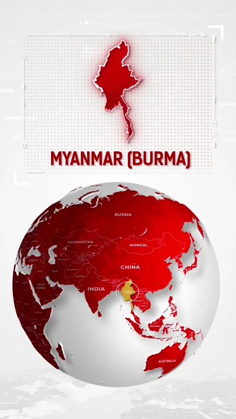Myanmar Tech Map Over Rotating Globe Vertical Background Stock Footage 343308273