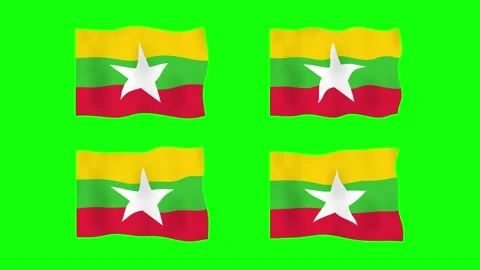 Myanmar Waving Flag 2D Animation on Green Screen Background. Looping seamle.. Stock Footage 228397399