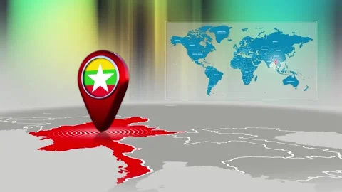Myanmar World Map Pin Location Background Loop 4k Stock Footage 341815719