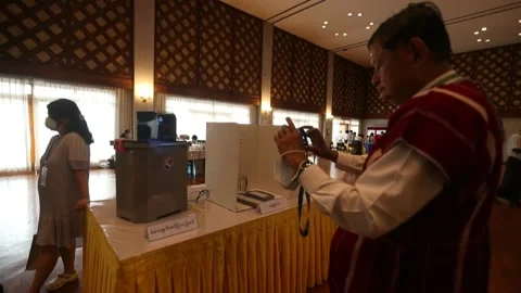 Myanmar's electronic voting machine introduced in Yangon, MYANMAR, MM - 05 Sep 2 Stock Footage 249599598