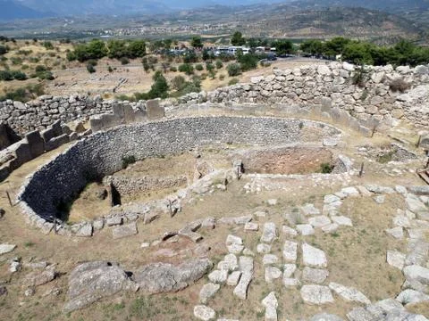Mycenae, top view of the settlement  center Stock Photos