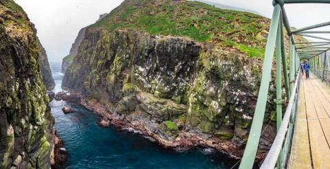 Mykines bridge between two islets in Faroe Islands Stock Photos