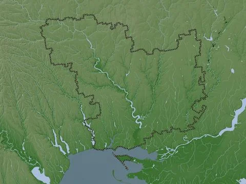Mykolayiv, Ukraine. Elevation map colored in wiki style with lakes and rivers Illustrazione stock