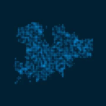 Mykonos dotted glowing map. Shape of the island with blue bright bulbs. Vec.. イラスト素材