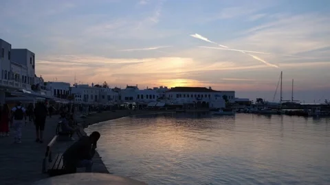 Mykonos Harbor Sunset Stock Footage 165159813