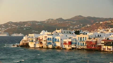 MYKONOS Houses By The Sea Stock Footage