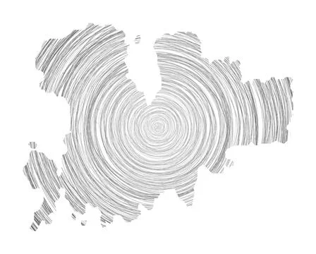 Mykonos map filled with concentric circles. Sketch style circles in shape o.. Stock Illustration