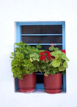 Mykonos window Stock Photos