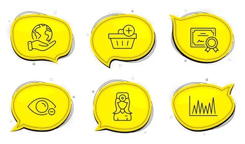 Myopia, Line graph and Add purchase icons set. Oculist doctor sign. Eye vision Stock Illustration