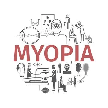 Myopia line icons set. Vector illustration for websites, magazines, brochures Stock Illustration