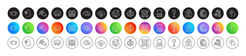 Myopia, Qr code and Card line icons. For web app, printing. Round icon buttons Stock Illustration