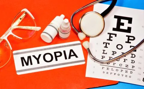 Myopia. Text label to indicate the state of health. Stock Photos