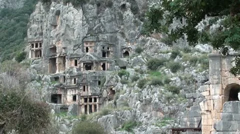Myra Tombs cut in rock Stock Footage 20481461