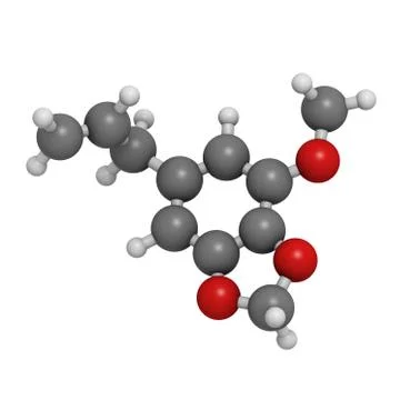 Myristicin nutmeg psychoactive component, molecular model 스톡 일러스트
