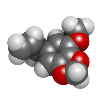 Myristicin nutmeg psychoactive component, molecular model Stock Illustration