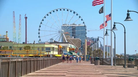 Myrtle Beach SC Boardwalk Area with Tourists and Attractions Stock Footage 80541310