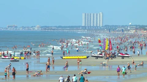 Myrtle Beach SC Busy Summertime Seaside Scene Stock Footage 80541139