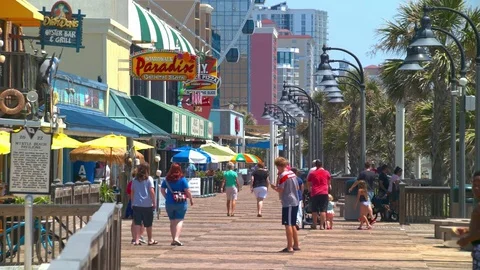 Myrtle Beach SC Vibrant Boardwalk Tourism Scene Stock Footage 80541343